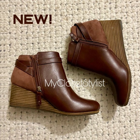 DR. SCHOLLS Wedge Zipper Ankle Boots 8.5 NEW! light comfortable!! Buckle Booties - Picture 1 of 8
